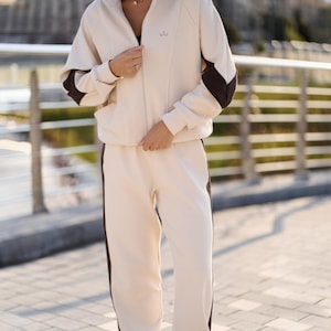 Two-Tone Loungewear Set: Cotton Oversized Zip Hoodie and Joggers, Tracksuit