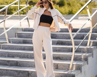 Women's Costume - Cozy Outfit with Zip Hoodie and Sweatpants | Palazzo Pants Two-Piece Set