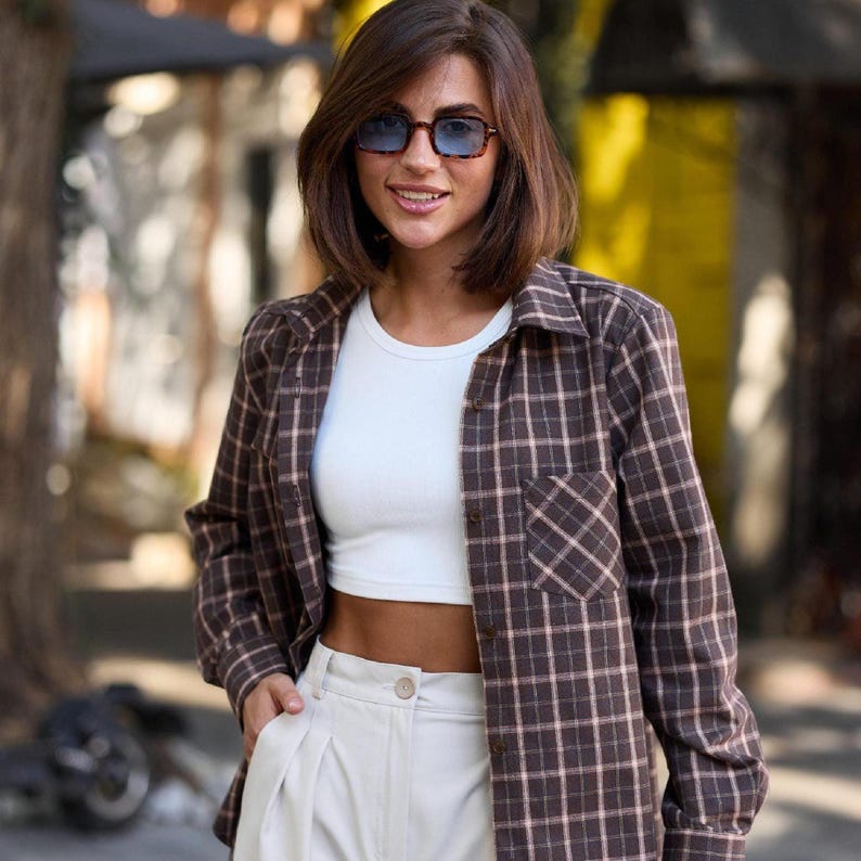 Women's Oversized Plaid Flannel Shirt  | Checkered Shirt | Cotton Blouse