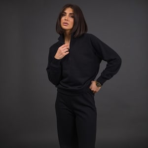 Trend Soft Women Suit: Cozy Sweatshirt and High-Waisted Palazzo Pants | Oversized Hoodie & Joggers Set | Two-Piece Women&#39;s Tracksuit | Fall