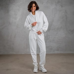 Warm Fall Women Two-Piece Set: Minimalist Sweatshirt & High-Waisted Joggers | Sport Cotton Loungewear | Casual Streetwear Outfit | Hoodie