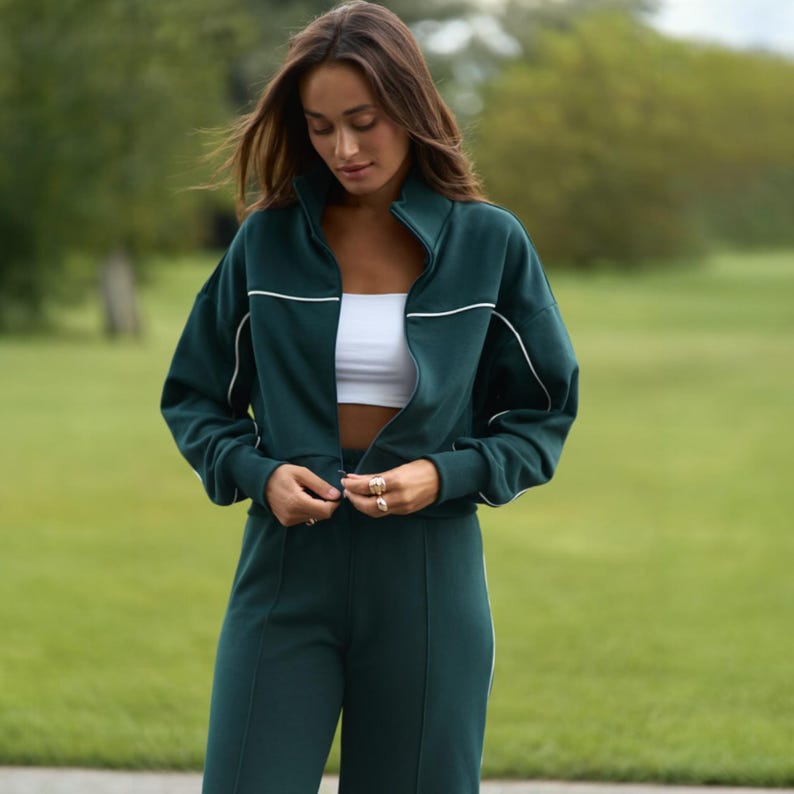 Women Active Suit - Zip Hoodie and High-Waist Sweatpants | Comfy Palazzo Pants Two-Piece Set | Warm Sport Loungewear | Daily Tracksuit