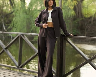 Leinen Damen Set : Longshirt und Palazzohose - Vielseitiges Sommer Outfit