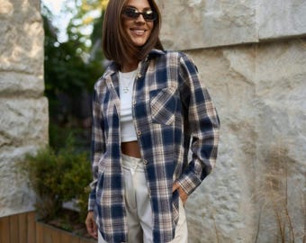 Women's Oversized Plaid Flannel Shirt  | Checkered Shirt | Cotton Blouse
