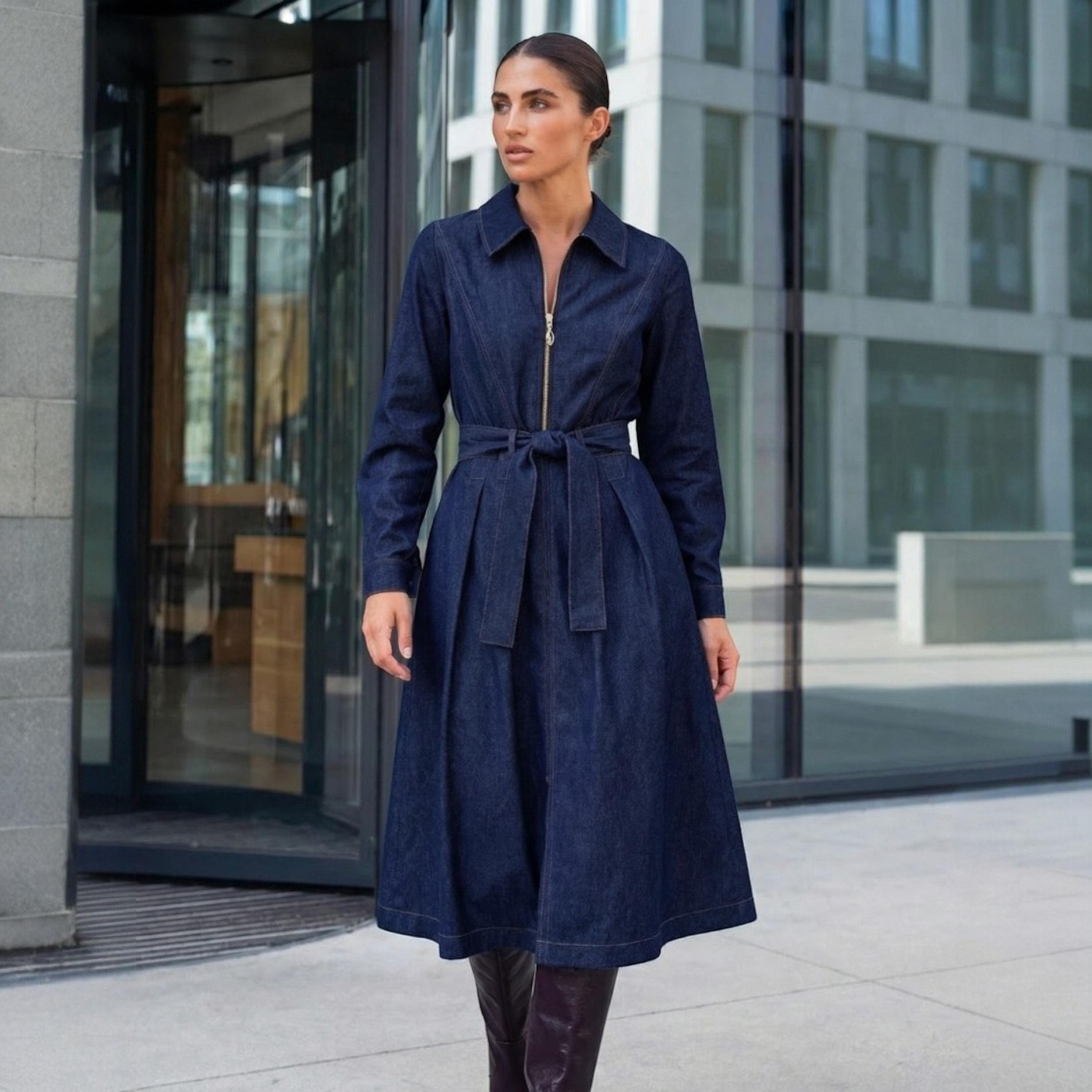front zipper denim dress She's the One Zip Front Denim Dress FINAL SALE LARGE / Denim main image 1