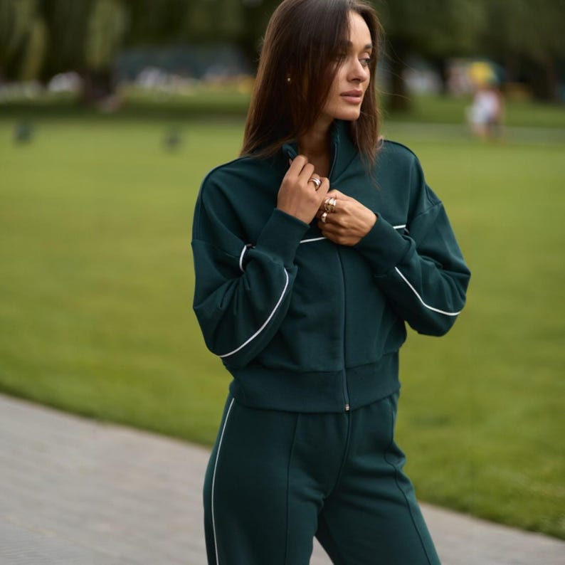 Women Active Suit - Zip Hoodie and High-Waist Sweatpants | Comfy Palazzo Pants Two-Piece Set | Warm Sport Loungewear | Daily Tracksuit