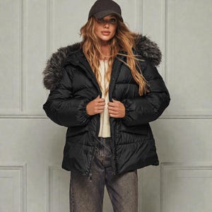 This premium winter collection features water-repellent polyester coats designed for extreme cold. Models include a quilted maxi jacket rated for -15°C with silicone 200 and bio-down puffers handling temperatures down to -20°C. Features include non-removable hoods, detachable fur, and adjustable drawstrings for a custom silhouette. Functional pockets and zip-and-button closures ensure a cozy winter outlook. Stay warm! ❄️🧥