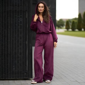 Two-Piece Velour Tracksuit: Elegant Zip Hoodie & high-waisted Palazzo Pants | Velvet Loungewear Set | Cozy Sweetpants | Comfort Suit