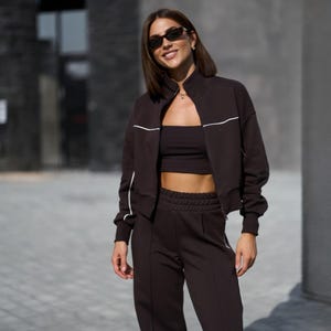 Daily Comfort Outfit: Zip Hoodie and Sweatpants | Palazzo Pants Two-Piece Set | Warm Sport Loungewear | Women Tracksuit | Sportwear