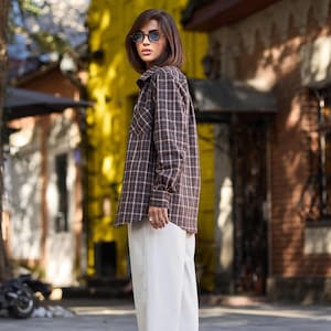 Women's Oversized Plaid Flannel Shirt  | Checkered Shirt | Cotton Blouse