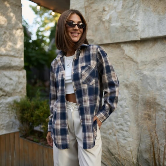 Women's Oversized Plaid Flannel Shirt  | Checkered Shirt | Cotton Blouse