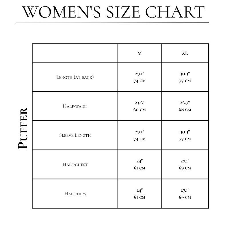Size Chart
This premium winter collection features water-repellent polyester coats designed for extreme cold. Models include a quilted maxi jacket rated for -15°C with silicone 200 and bio-down puffers handling temperatures down to -20°C. Features include non-removable hoods, detachable fur, and adjustable drawstrings for a custom silhouette. Functional pockets and zip-and-button closures ensure a cozy winter outlook. Stay warm! ❄️🧥