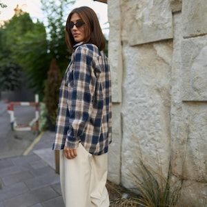 Women Checkered Flannel Shirt | Plaid Cotton Blouse | Damen Kariertes Oversized Wollhemd | Warm, Stylish and Comfortable Casual Shirt