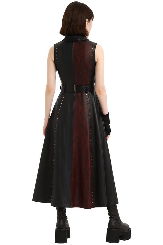 open lace back dress Faux Leather Belted Dress Mahogany / M