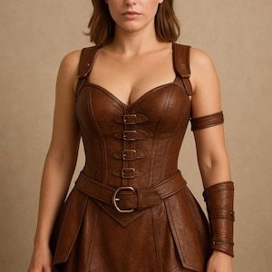 Robe corset en cuir faite main : Costume steampunk Renaissance avec brassards