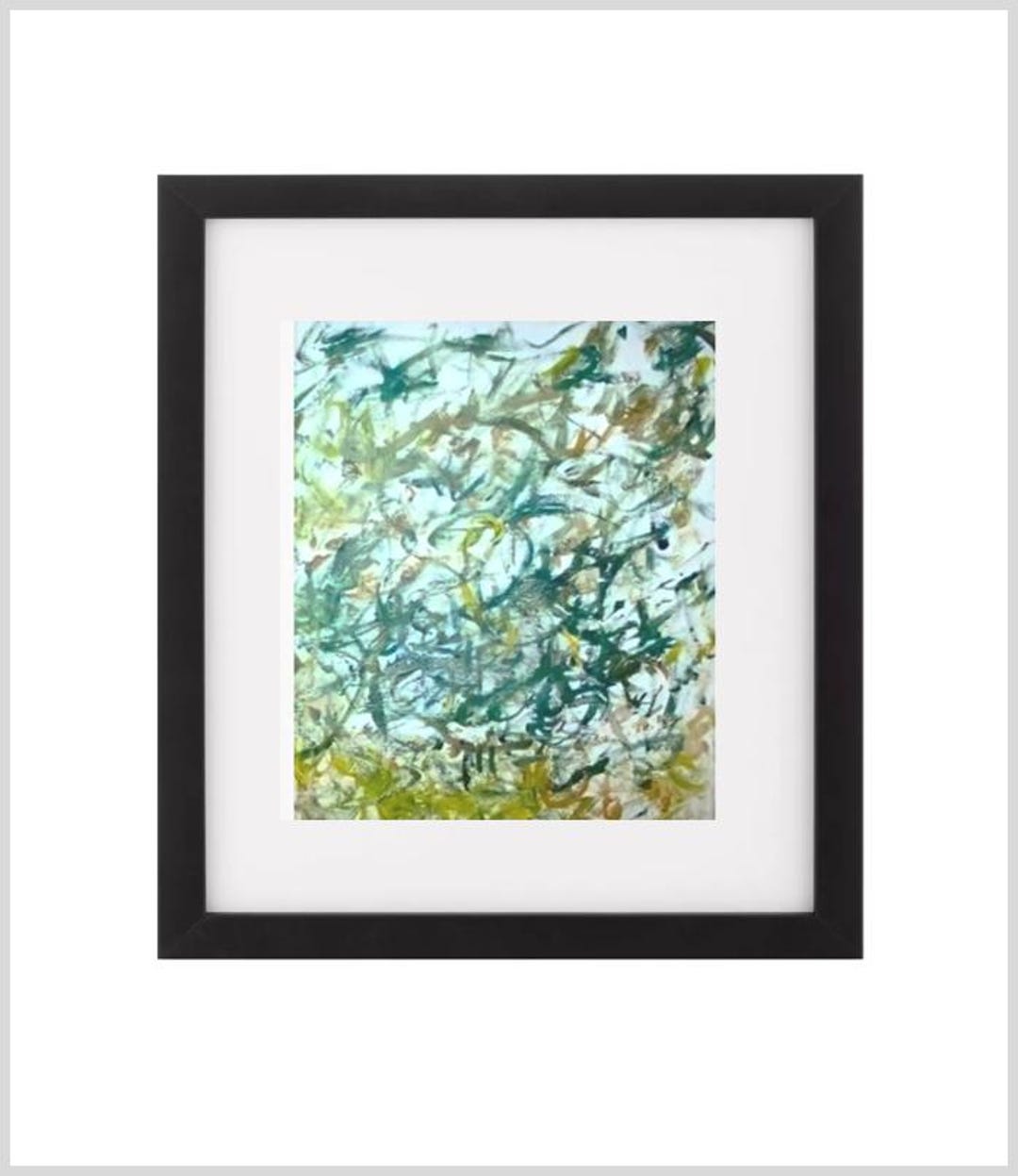 抽象画プリント：ブルートーンのブラックウッドフレーム 8x10インチ