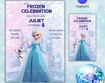 Frozen Birthday Invitation: Elsa & Anna Party, Editable Canva Template (Digital Download),Instant Download