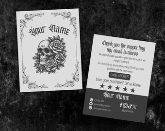 Vintage Skull Thank You Card Template: Gothic Small Business Insert (Canva Editable, Instant Download)