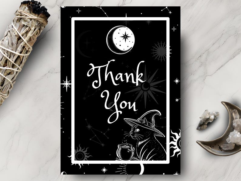 Witchy Cat Thank You Card Template: Celestial Business Insert (digital ...