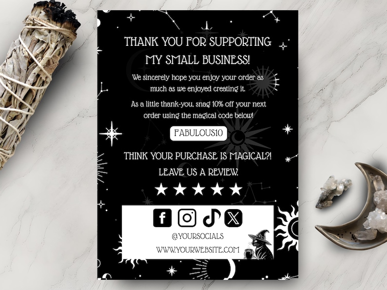 Witchy Cat Thank You Card Template: Celestial Business Insert (digital ...