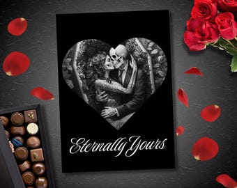 Gotische liefdeskaart skeletpaar | Donkere romantiek | Direct downloaden