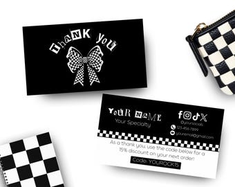 Grunge Checkered Bow Thank You Card Template: Editable Punk Rock Design (Canva)