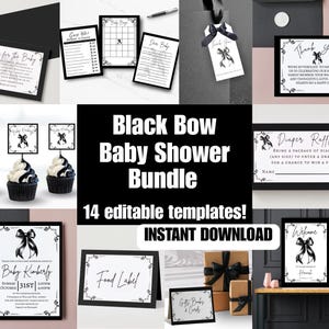 Black Bow-Babyparty-Einladungspaket: Bearbeitbare Vorlagen (Instant Download)