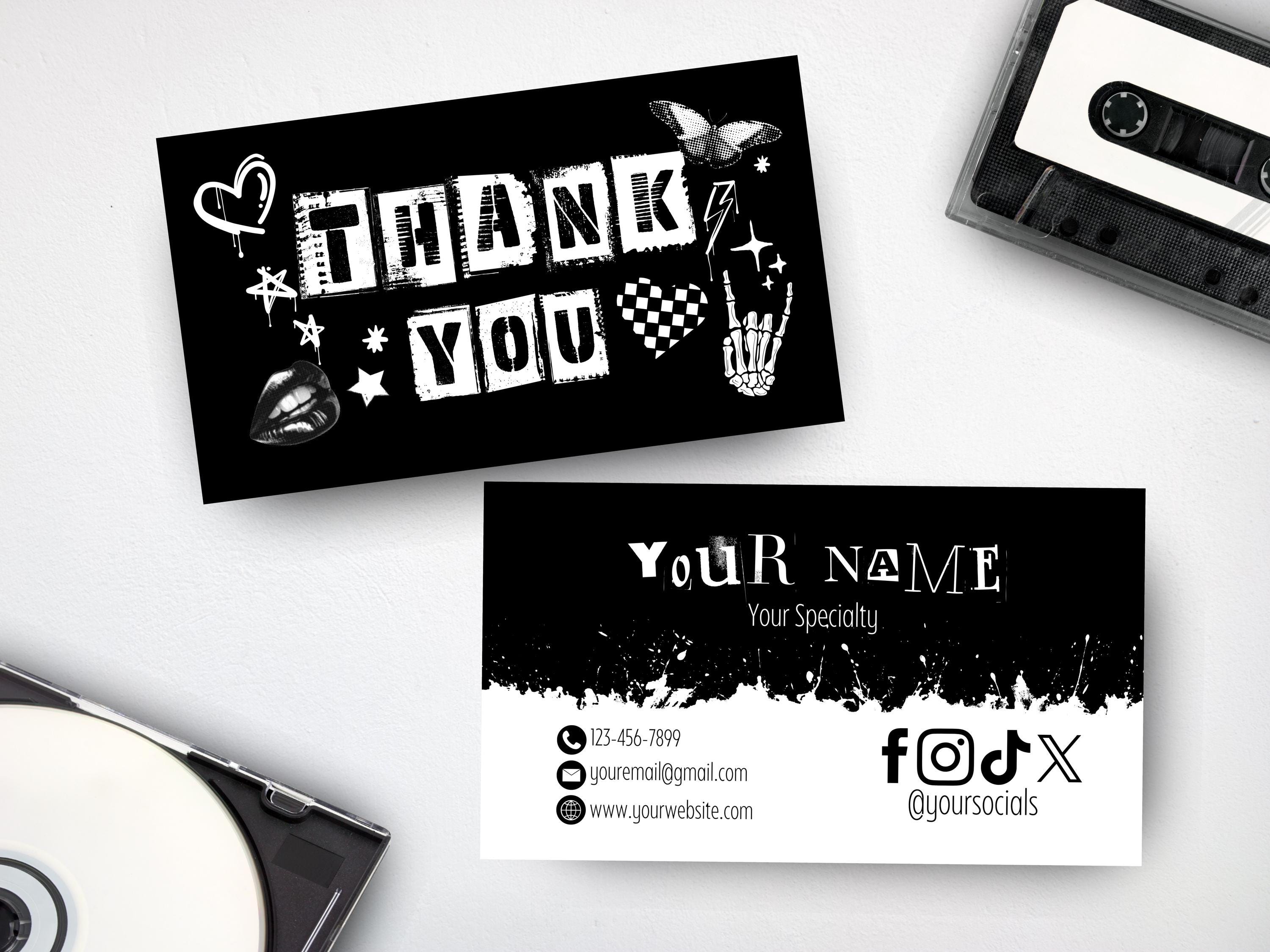 Emo Punk Thank You Card | Editable Canva Template | Nostalgic | Business  Insert | Instant Download, image size:3000x2249