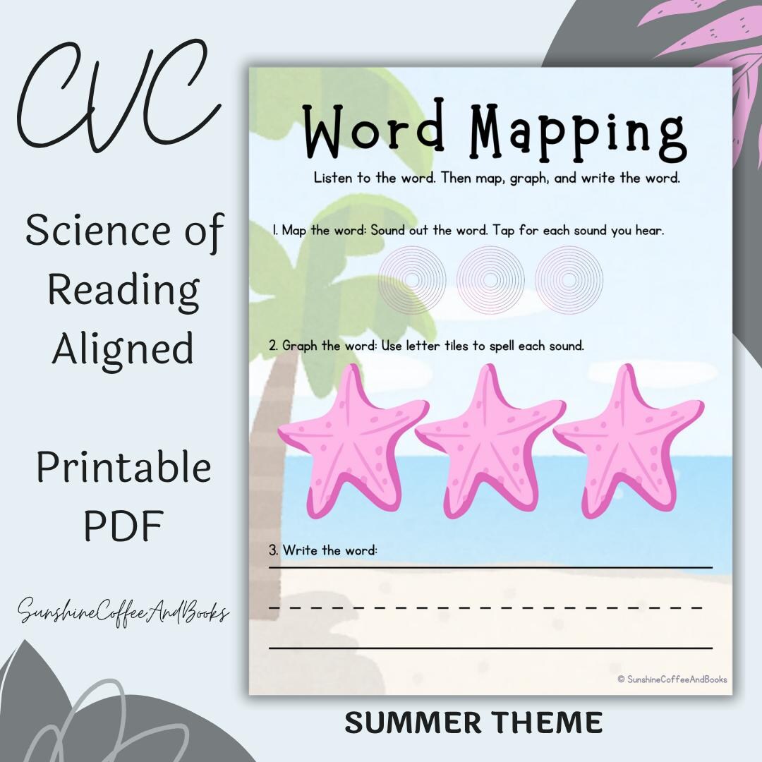 Summer CVC Word Mapping Worksheet: Beach Theme Phonics (PDF Download ...