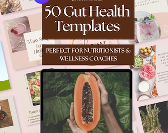 Gut Health Instagram Templates | Canva Templates for Nutritionists & Wellness Coaches | 50 Editable Posts + Carousels