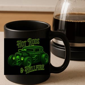 Hot Rod Black Coffee Mug: Old School Pinstripe Design, Gift for Car Lovers