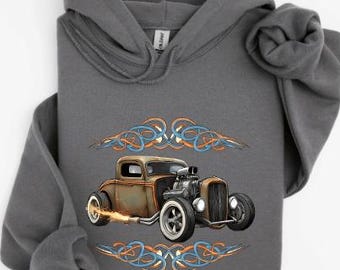 Hot Rod Flame T-Shirt or Hoodie Classic Car Rat Rod Pinstripe Style