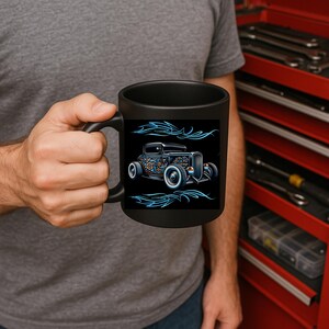 Vintage Hot Rod Black Mug: Car Lover Gift, 11oz