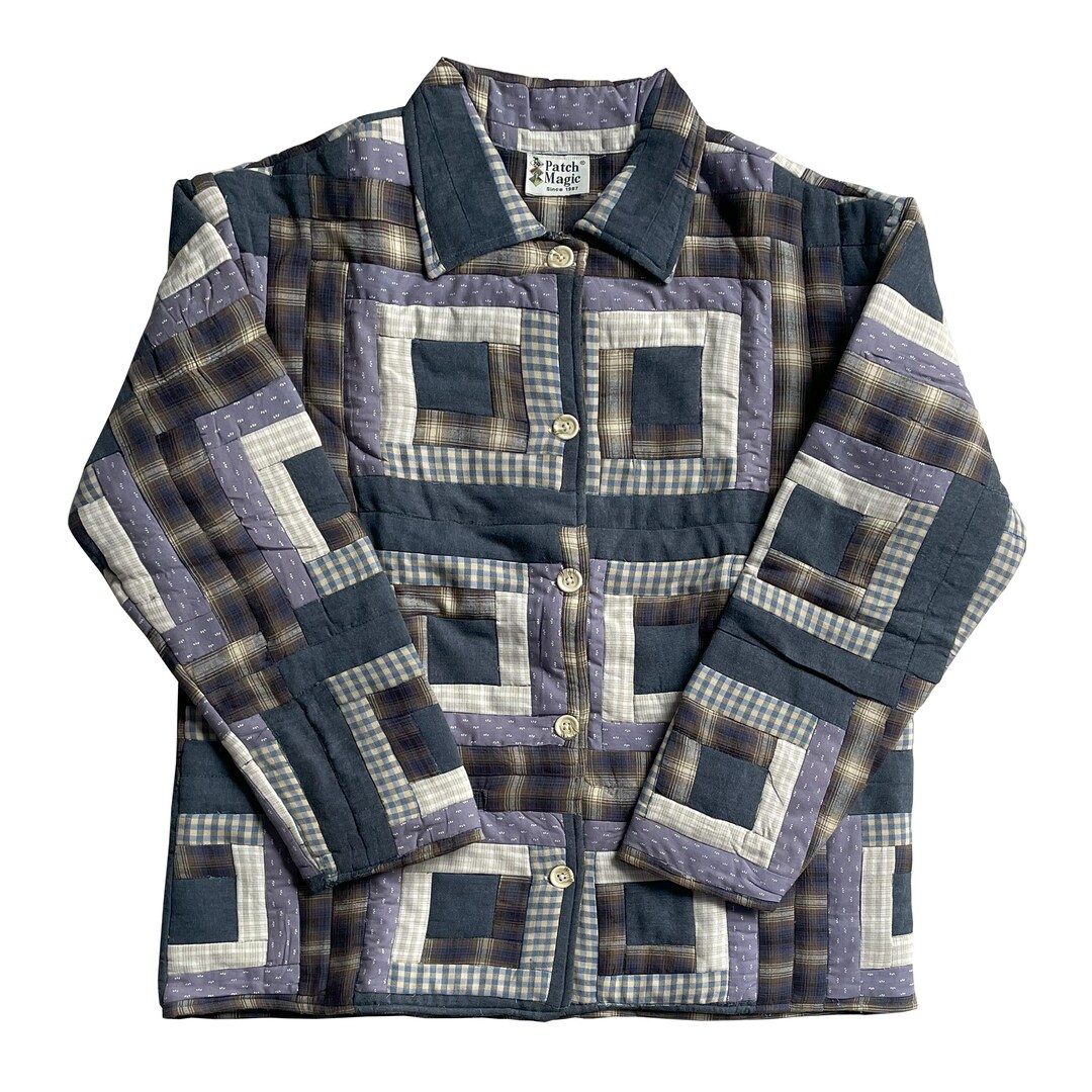 Blue Log Cabin Quilted Cotton Jacket | Reversible Unisex Coat.custom ...