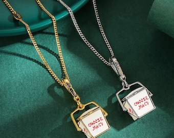 Vintage Juicy Couture Take Out Box Charm Necklace – Rare Food-Themed Designer Pendant for Women