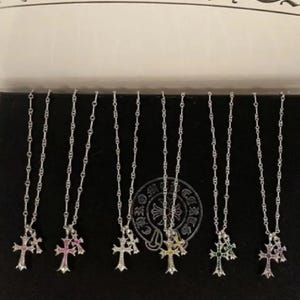 Silver Gothic Cross Pendant – Rainbow Crystal Cross Necklace for Men & Women
