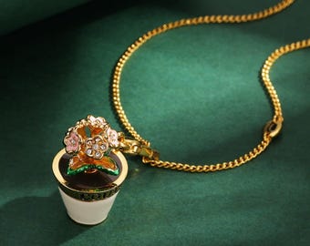 Juicy Couture Rotatable Flower Pendant Necklace with Pink and White Enamel