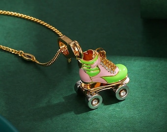 Juicy Couture Vintage Roller Skate Charm – Green & Pink Enamel with Rhinestone Wheels