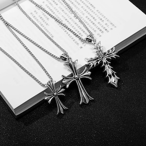 Gothic Cross Pendant Necklace | 925 Sterling Silver Punk Rock Jewelry | Luxury Biker Style Unisex Chain | Vintage Streetwear Accessory