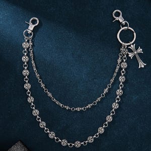 Gothic Cross Waist Chain | 925 Sterling Silver Punk Biker Jewelry | Vintage Streetwear jeans Chain | Luxury Rockstar Body Accessory