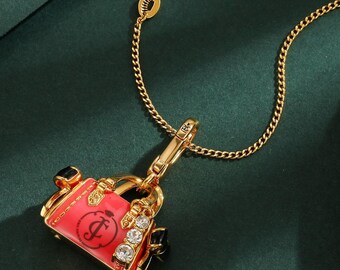 Juicy Couture Handbag Charm Necklace with Logo and Bow Accent