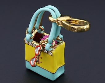 Juicy Couture Bag Charm with Rhinestones and Pink Towel Detail