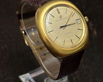 Vintage 1970s Girard-Perregaux 18K Gold Men's Watch – Brushed Champagne Dial, Swiss Made,38mm