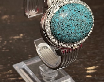 Vintage Chicos Woman Frog Charm Rhinestone Turquoise Watch 