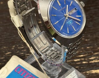 Reloj Citizen automático vintage para hombre, de 1973, esfera azul marino oscuro, 21 joyas, fabricado en Japón.