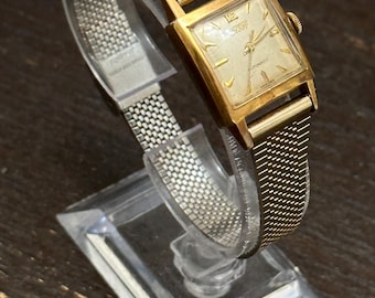 Klasyczny damski zegarek Tissot Automatic w kolorze złotym z lat 50. XX wieku | Rzadka kwadratowa koperta | Szwajcarski mechaniczny zegarek naręczny z połowy XX wieku | 19 mm