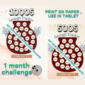 Money Saving Tracker | Financial Challenge Printable | A4 Budget Tracker Set | Savings Challenge Bundle | 500 & 1000 Budget Goal Tracker