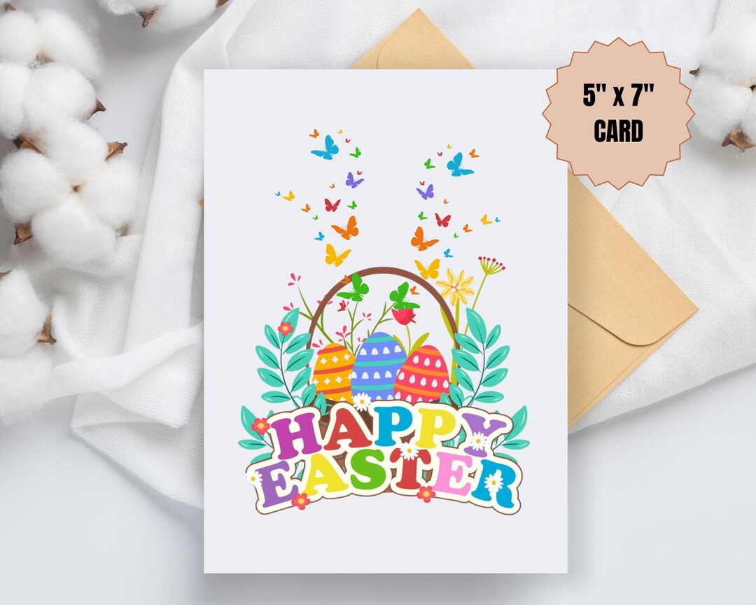 Printable 5x7 Card - Easter Basket - Easter Eggs – Butterflies ...