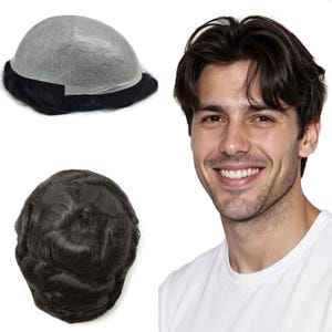 Toupee For Men Hair Replacement System Ultra Thin Skin Mens Toupee Human Hair All V-looped PU Mens Hair Piece Full Poly Black Grey Brown Wig