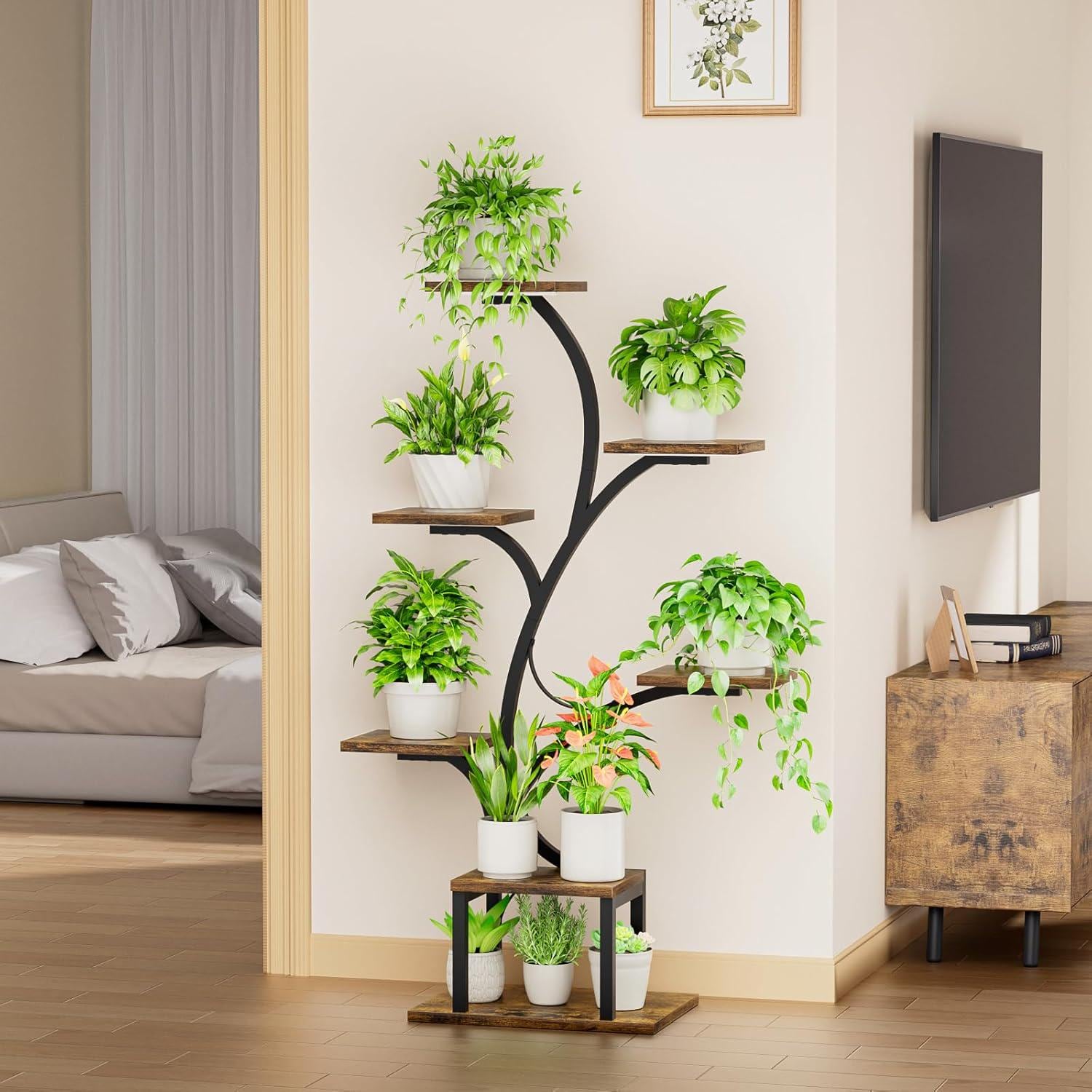 Tier Indoor Plant Stand With Grow Lights  Black Metal Corner Shelf - Etsy